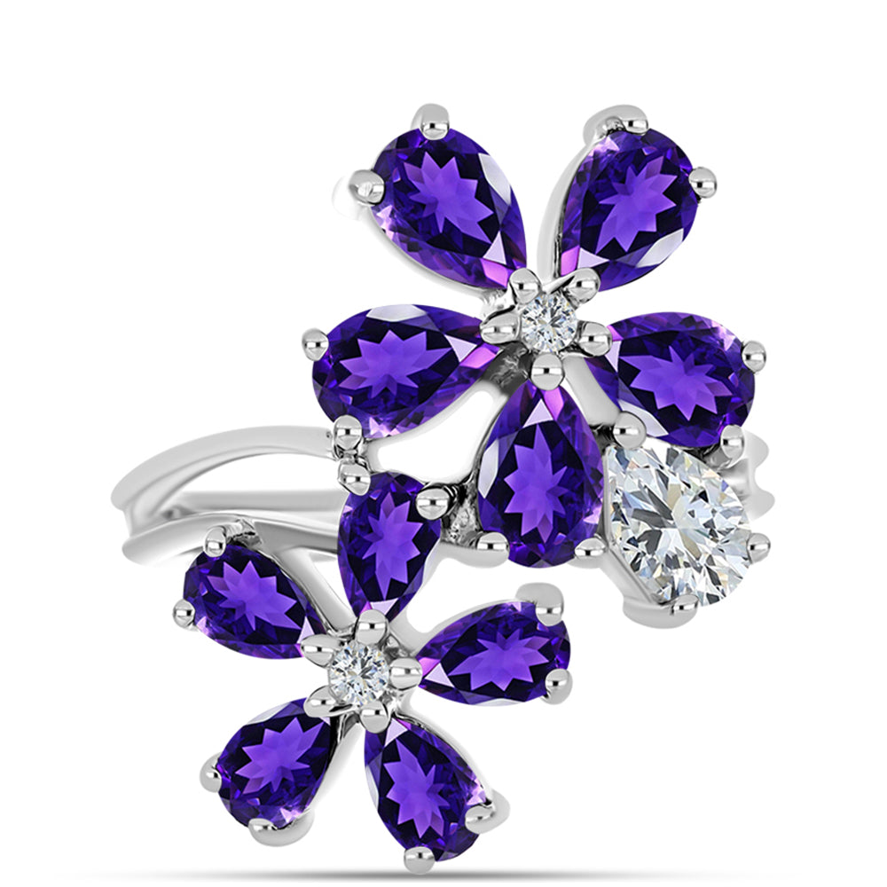 Silberring mit marokkanischem Amethyst und weißem Topas 1