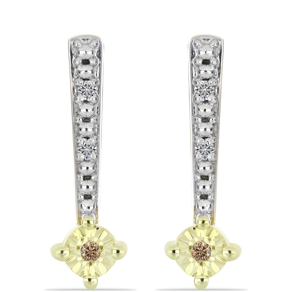 Goldplattierte Silberohrringe mit Champagner-Diamant und weißem Diamant 1