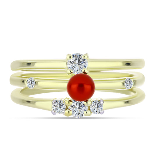 schmuckgarnitur aus Goldplattierte Silber mit roter Süßwasserperle und weißem Topas