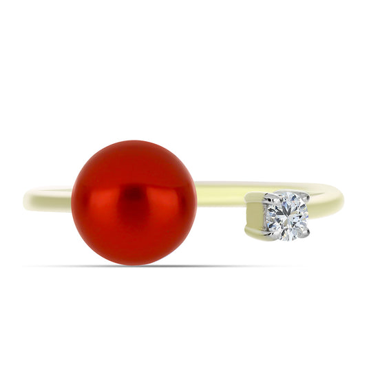 Goldplattierter Silberring mit roter Süßwasserperle und weißem Topas