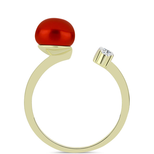 Goldplattierter Silberring mit roter Süßwasserperle und weißem Topas