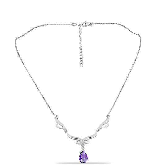 Silberhalskette mit marokkanischem Amethyst und weißem Topas