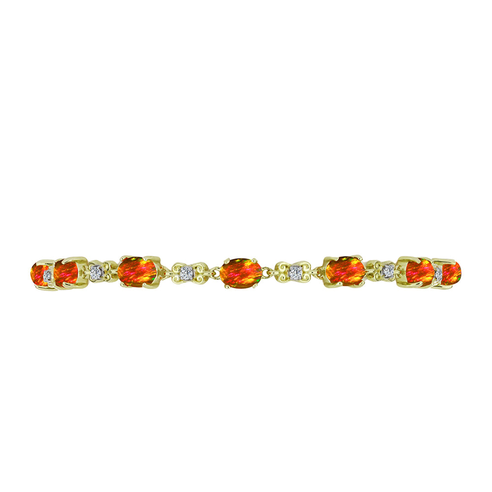 Goldplattiertes Silberarmband mit amerikanischem Feueropal und weißem Topas