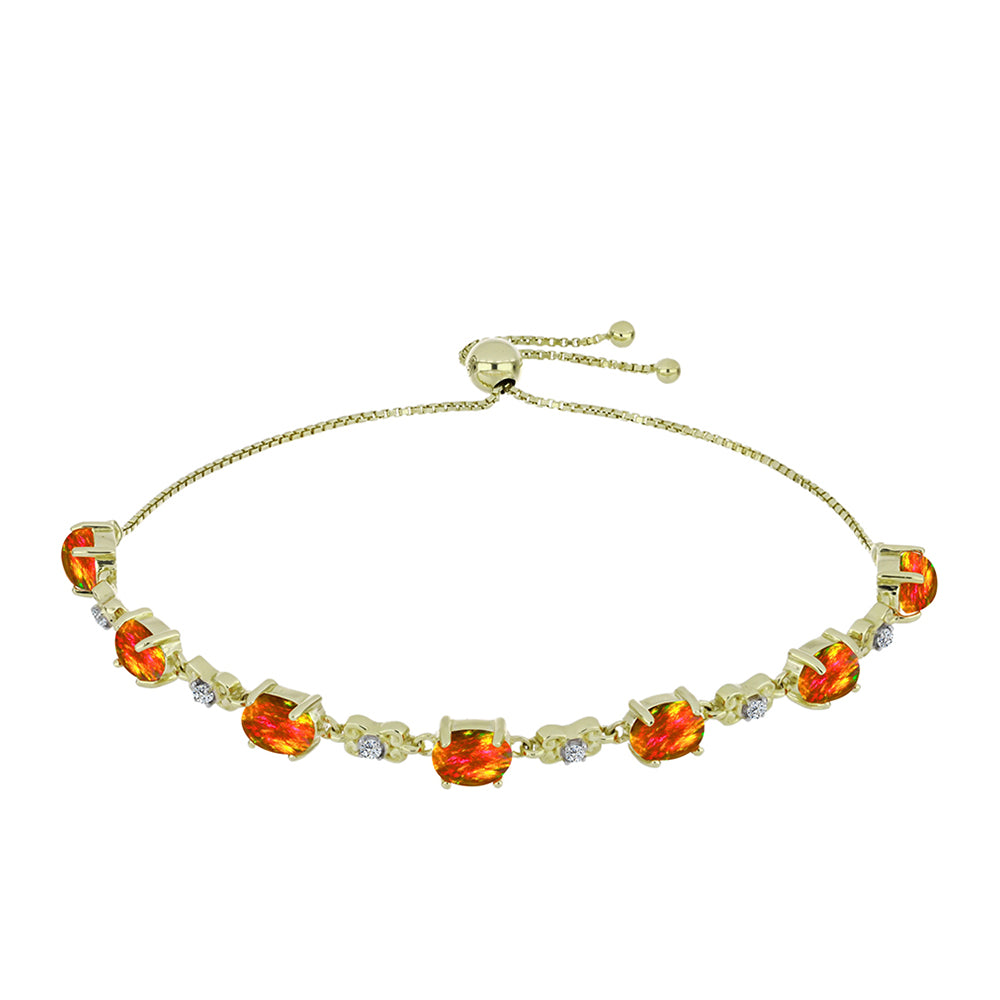 Goldplattiertes Silberarmband mit amerikanischem Feueropal und weißem Topas