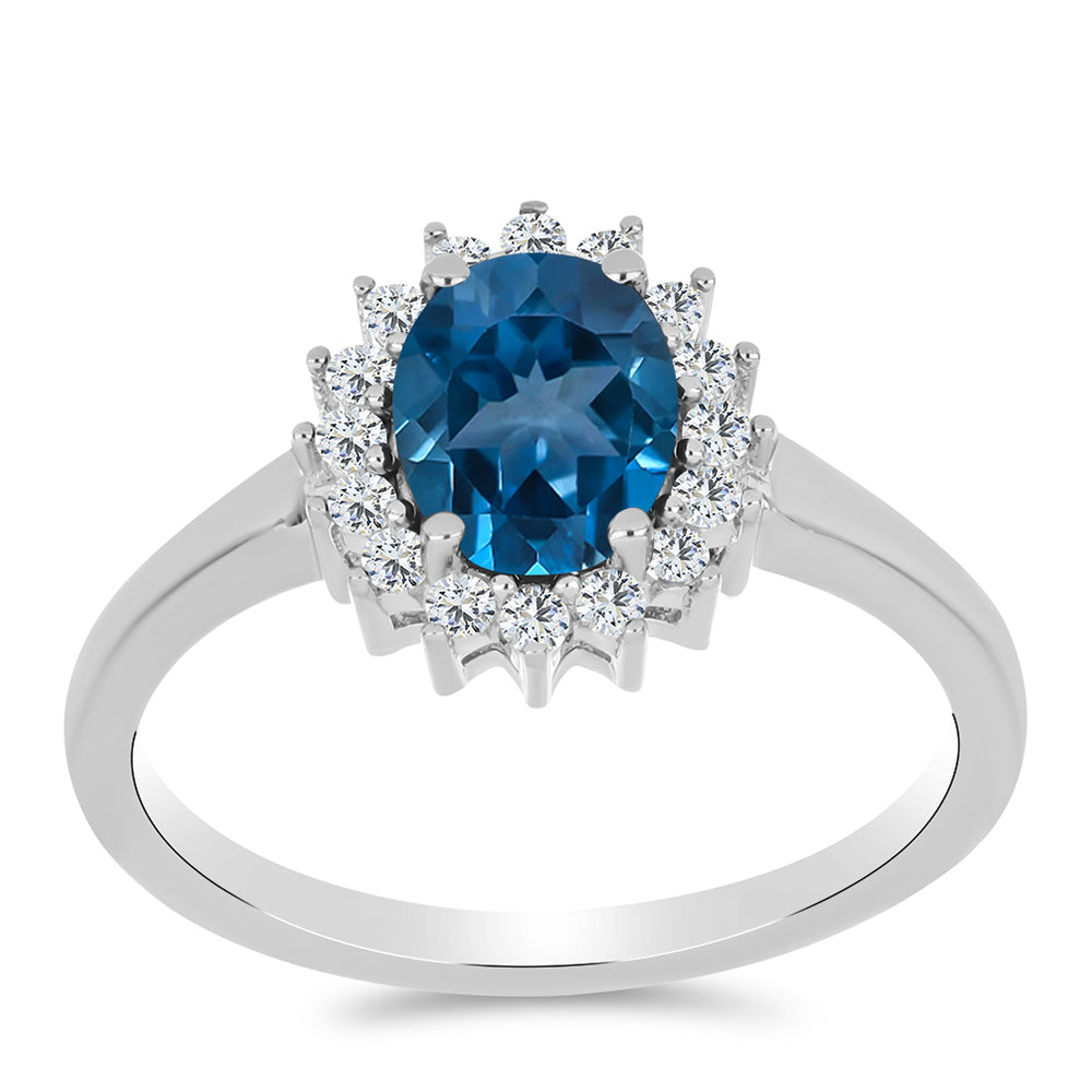 Silberring mit londonblauem Topas und weißem Topas 3