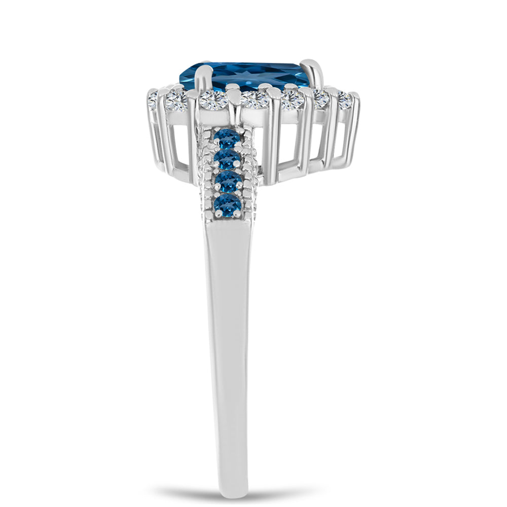 Silberring mit londonblauem Topas und weißem Topas