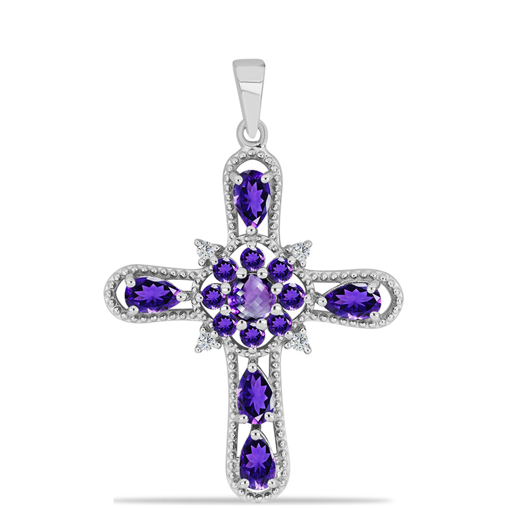 Silberanhänger mit marokkanischem Amethyst und weißem Topas