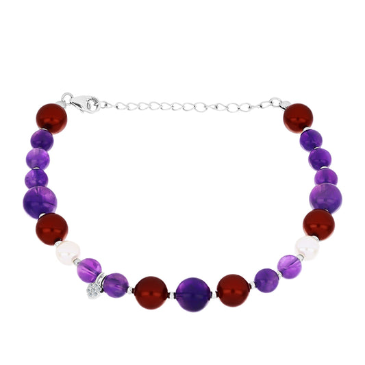 Silberarmband mit marokkanischem Amethyst und weißer Süßwasserperle
