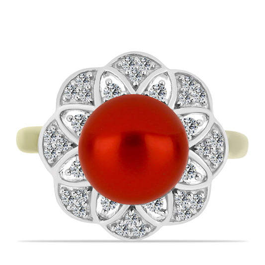 Goldplattierter Silberring mit roter Süßwasserperle und weißem Topas