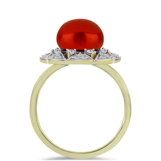 Goldplattierter Silberring mit roter Süßwasserperle und weißem Topas