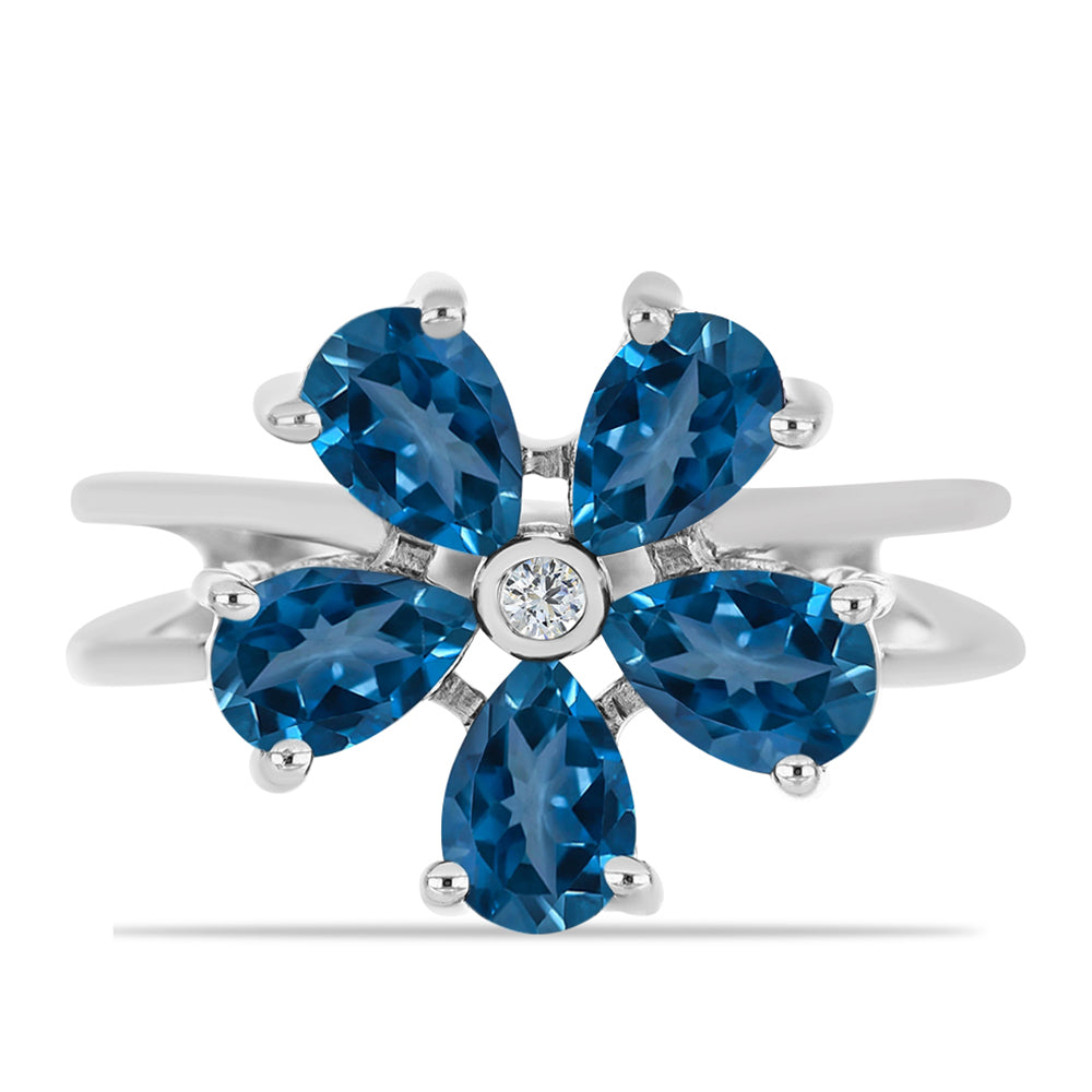 Silberring mit londonblauem Topas und weißem Topas 1