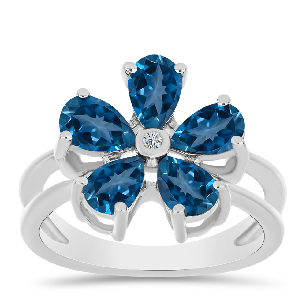 Silberring mit londonblauem Topas und weißem Topas 3