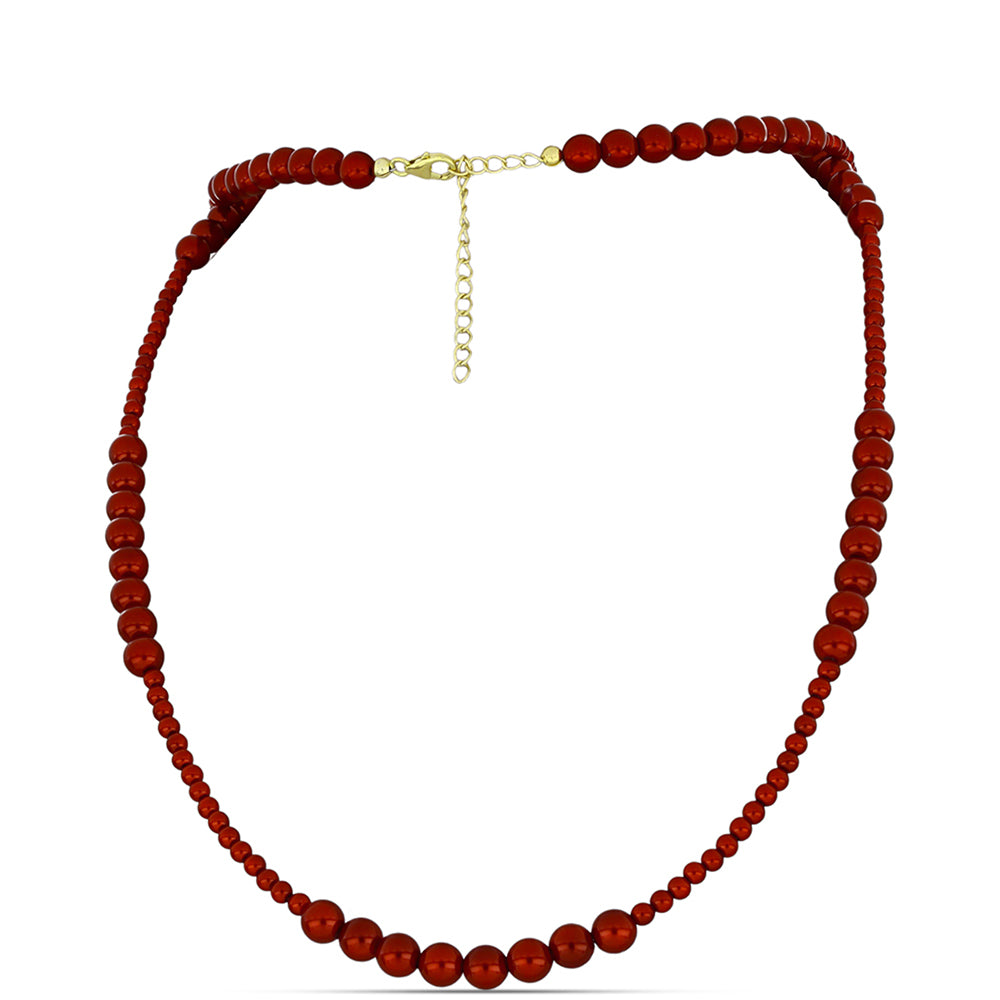 Goldplattierte Silberhalskette mit roter Süßwasserperle
