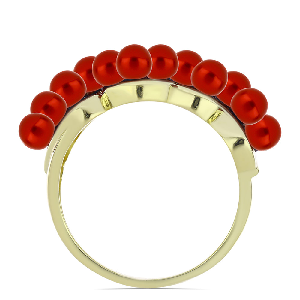 Goldplattierter Silberring mit roter Süßwasserperle