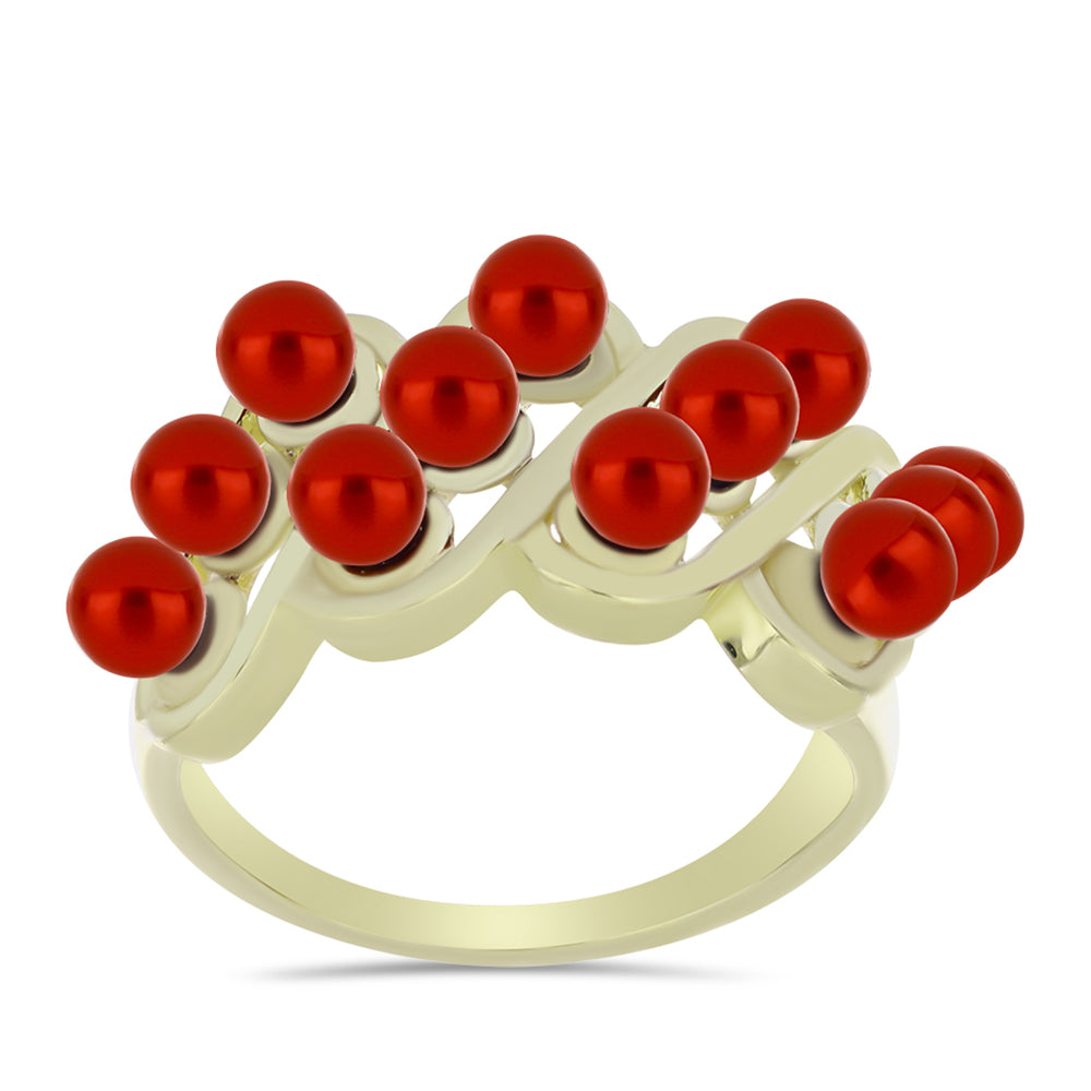 Goldplattierter Silberring mit roter Süßwasserperle