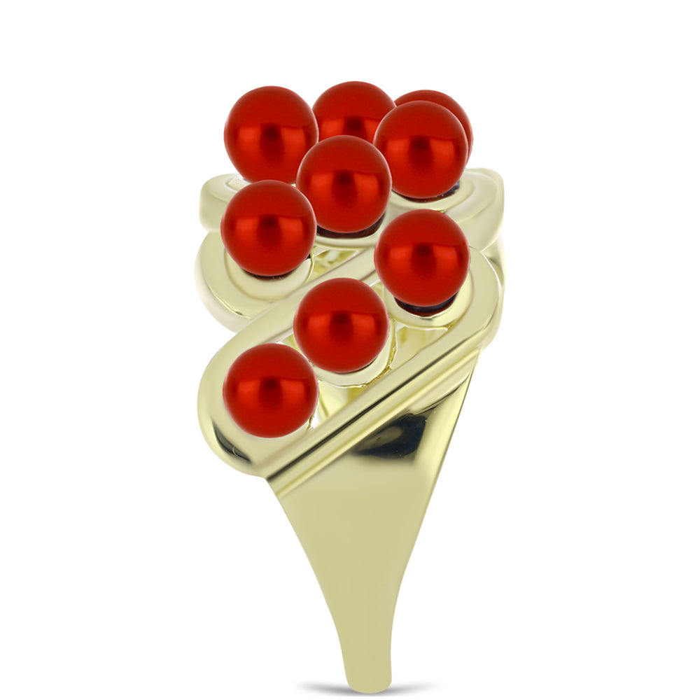 Goldplattierter Silberring mit roter Süßwasserperle