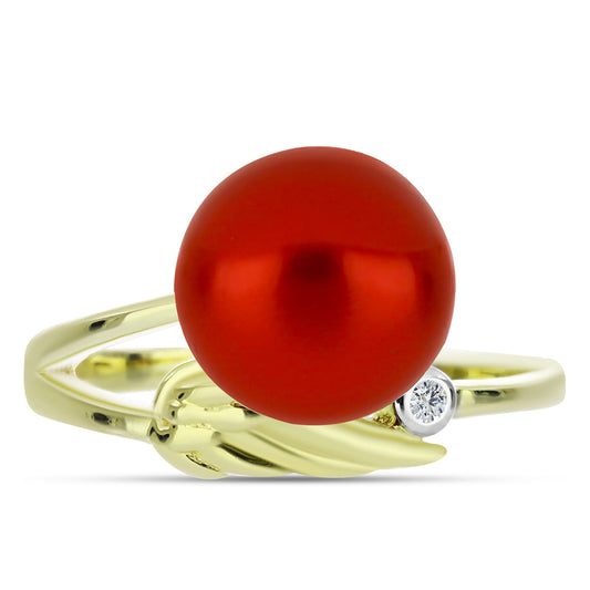 Goldplattierter Silberring mit roter Süßwasserperle und weißem Topas