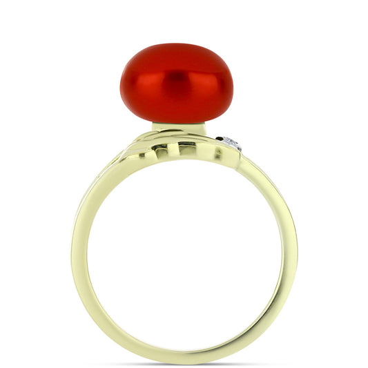 Goldplattierter Silberring mit roter Süßwasserperle und weißem Topas