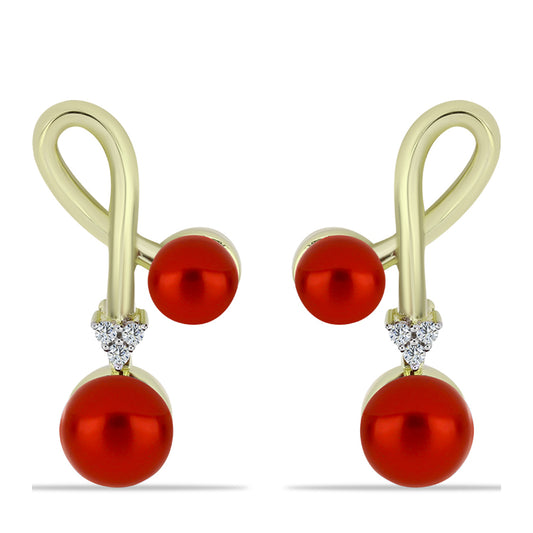 Goldplattierte Silberohrringe mit roter Süßwasserperle und weißem Topas