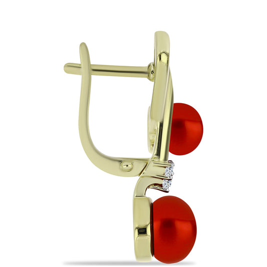 Goldplattierte Silberohrringe mit roter Süßwasserperle und weißem Topas