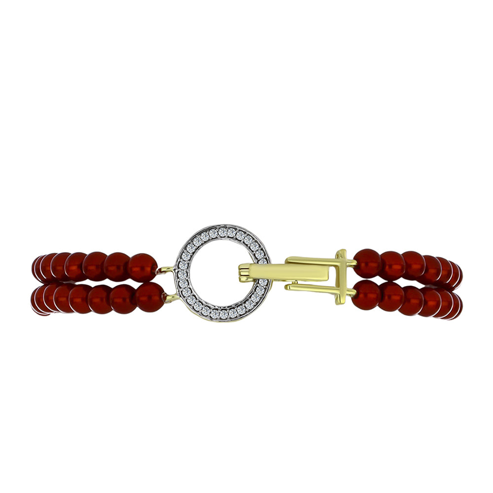 Goldplattiertes Silberarmband mit roter Süßwasserperle und weißem Topas