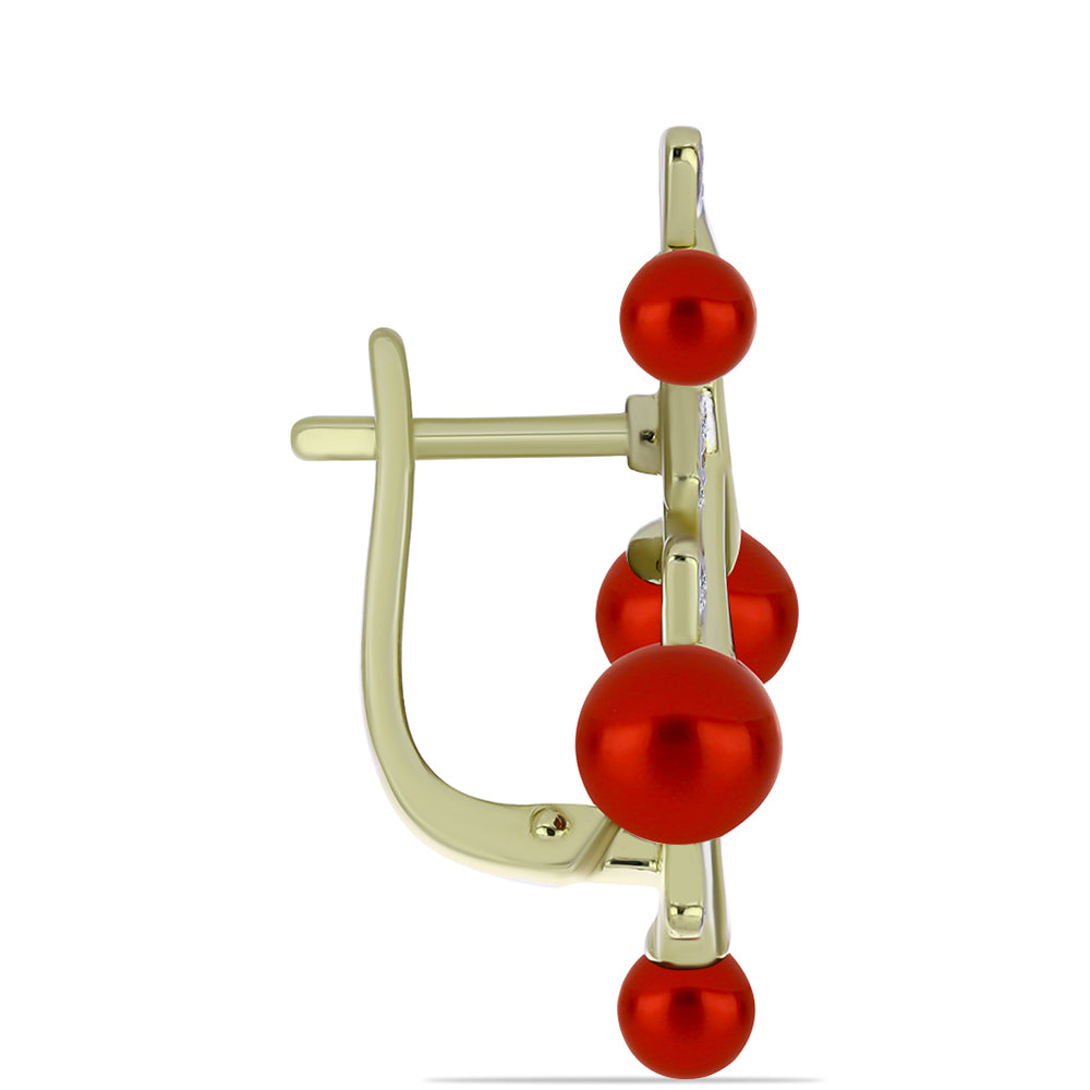 Goldplattierte Silberohrringe mit roter Süßwasserperle und weißem Topas 2