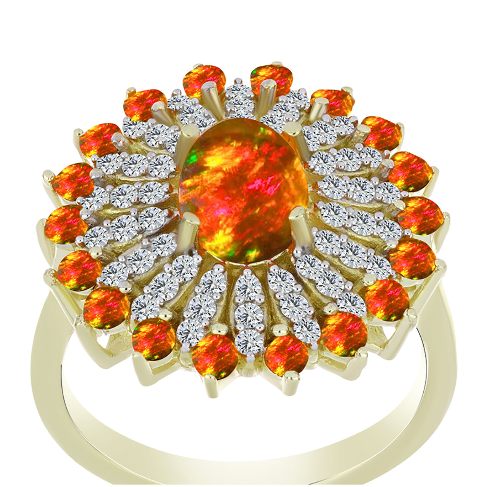 Goldplattierter Silberring mit amerikanischem Feueropal und weißem Topas 3