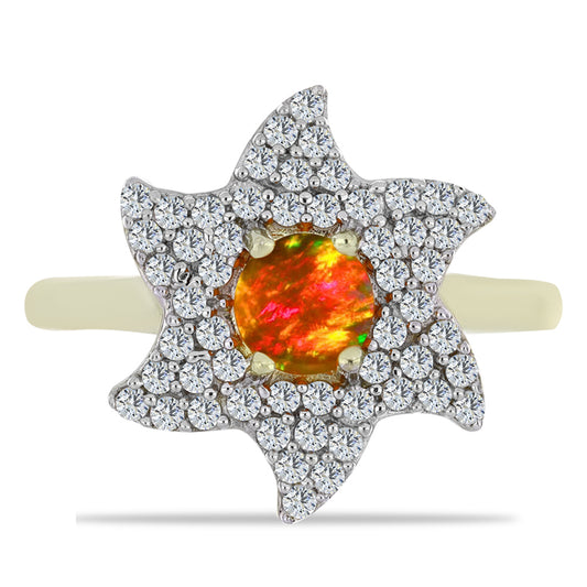 Goldplattierter Silberring mit amerikanischem Feueropal und weißem Topas