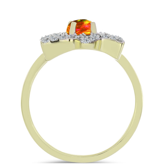 Goldplattierter Silberring mit amerikanischem Feueropal und weißem Topas