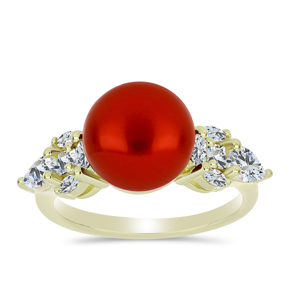 Goldplattierter Silberring mit roter Süßwasserperle und weißem Topas