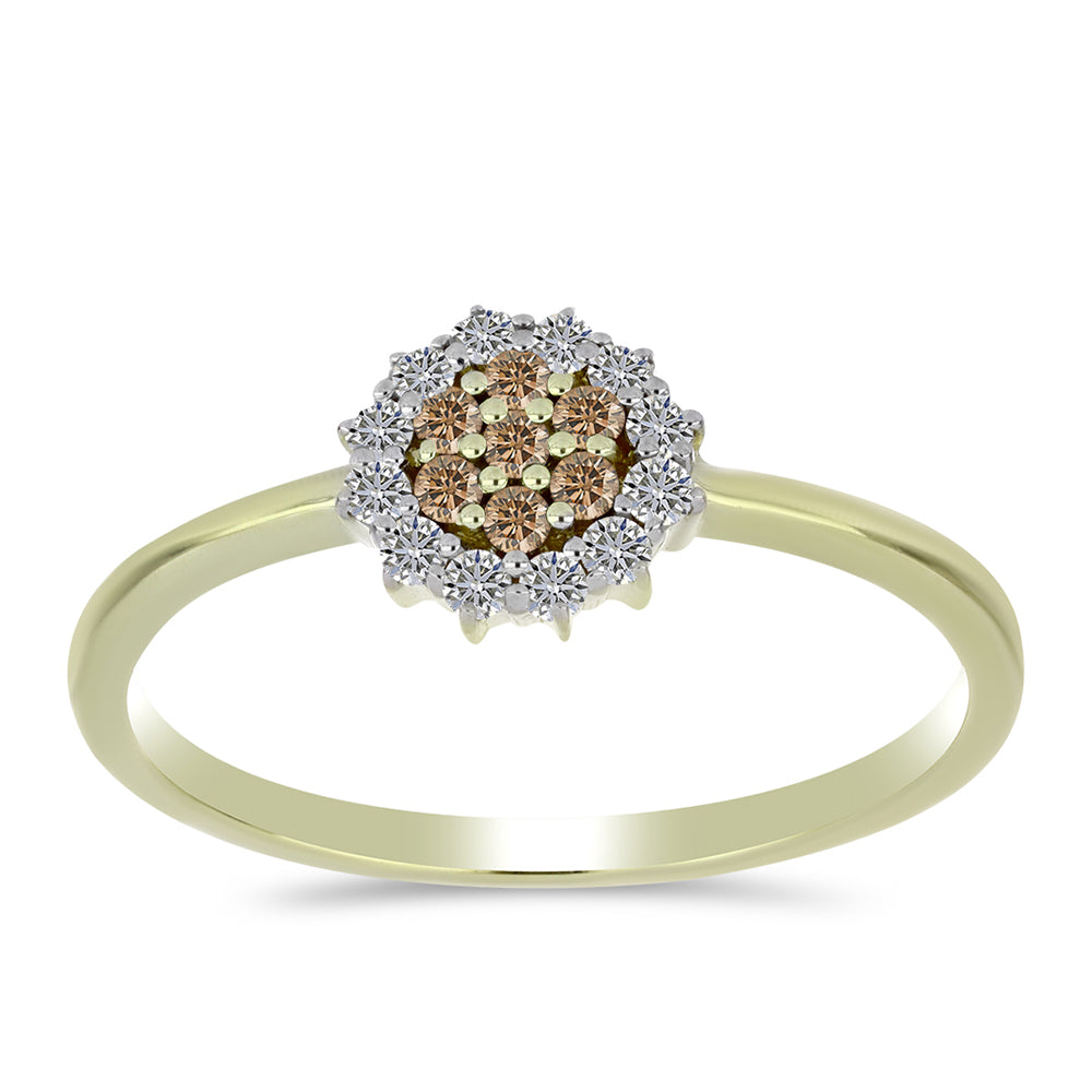 Goldplattierter Silberring mit Champagner-Diamant und weißem Diamant