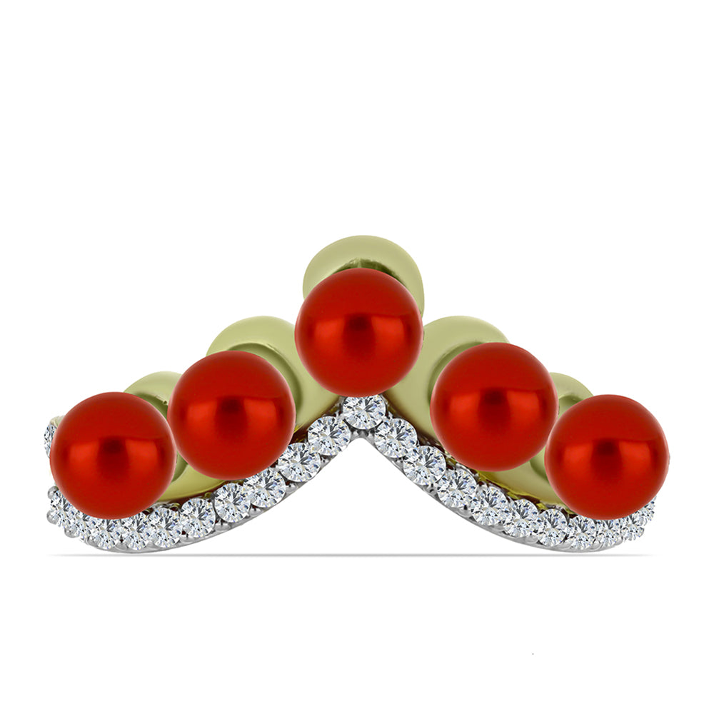 Goldplattierter Silberring mit roter Süßwasserperle und weißem Topas