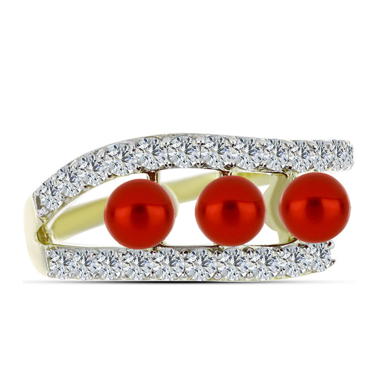 Goldplattierter Silberring mit roter Süßwasserperle und weißem Topas