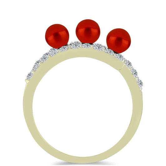 Goldplattierter Silberring mit roter Süßwasserperle und weißem Topas