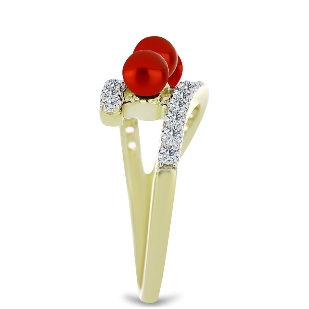 Goldplattierter Silberring mit roter Süßwasserperle und weißem Topas