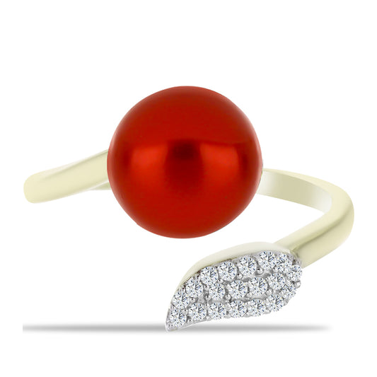 Goldplattierter Silberring mit roter Süßwasserperle und weißem Topas