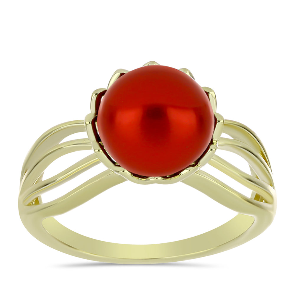 Goldplattierter Silberring mit roter Süßwasserperle