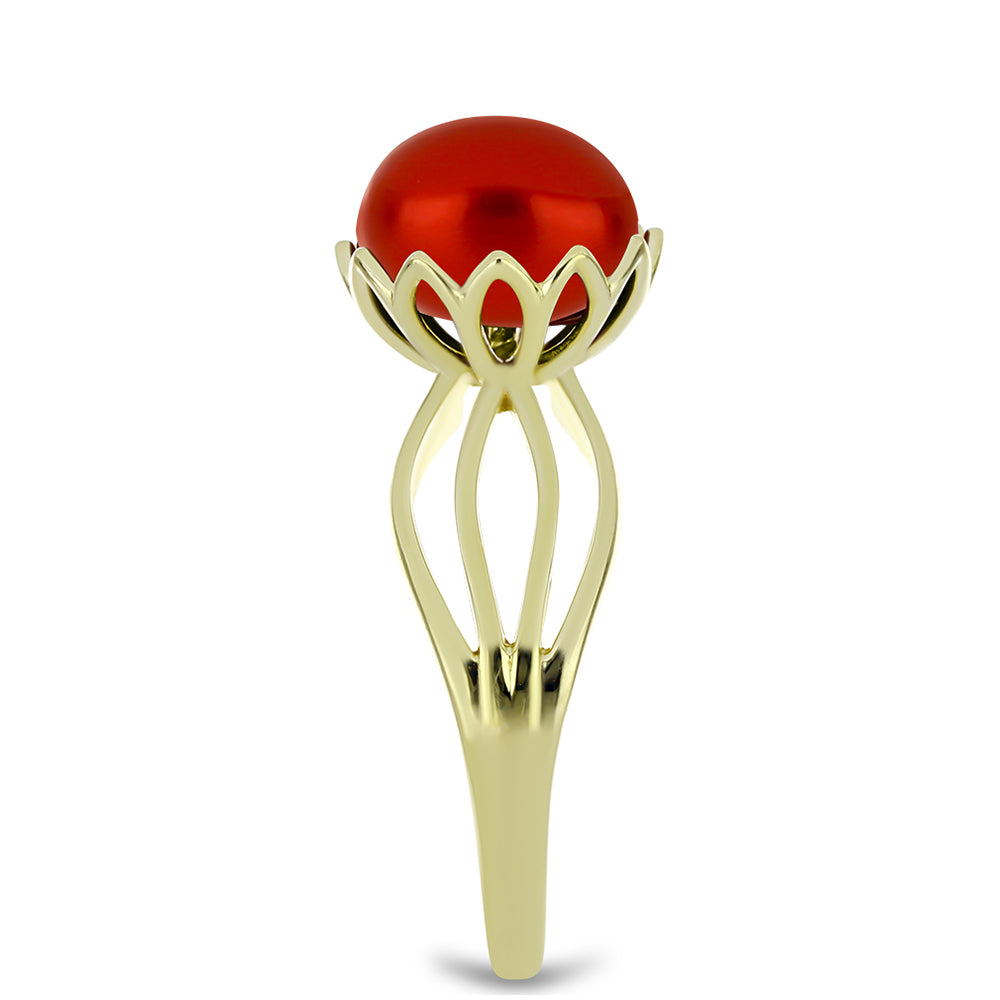 Goldplattierter Silberring mit roter Süßwasserperle