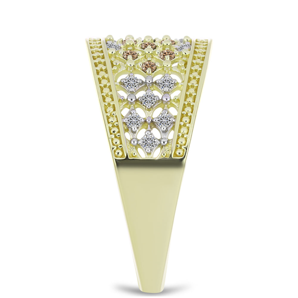 Goldplattierter Silberring mit Champagner-Diamant und weißem Diamant