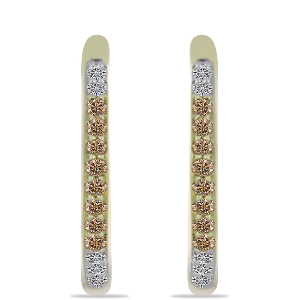 Goldplattierte Silberohrringe mit Champagner-Diamant und weißem Diamant