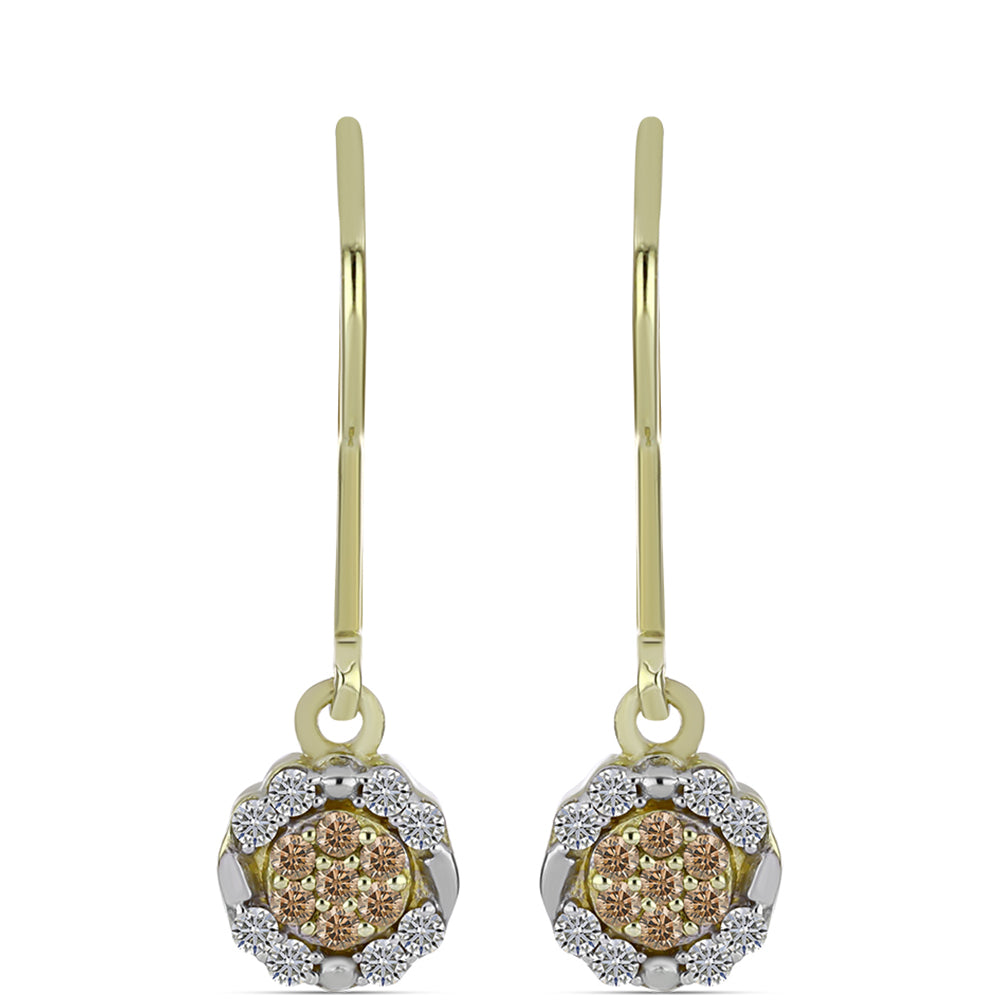 Goldplattierte Silberohrringe mit Champagner-Diamant und weißem Diamant