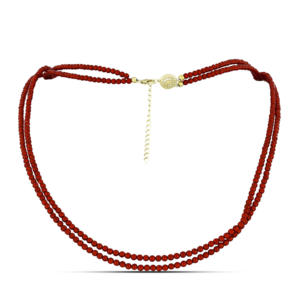 Goldplattierte Silberhalskette mit roter Süßwasserperle