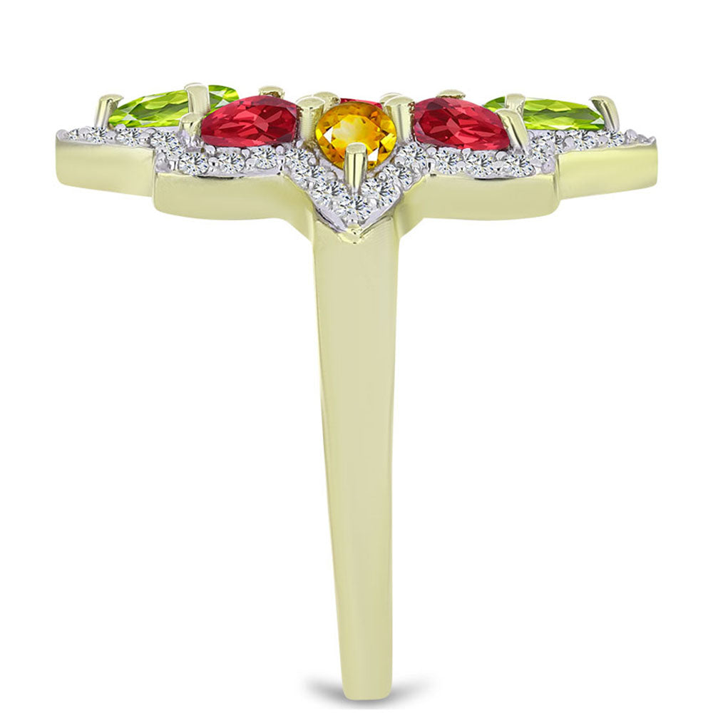 Goldplattierter Silberring mit regenbogenfarbenem Rosebery Saphir und weißem Topas