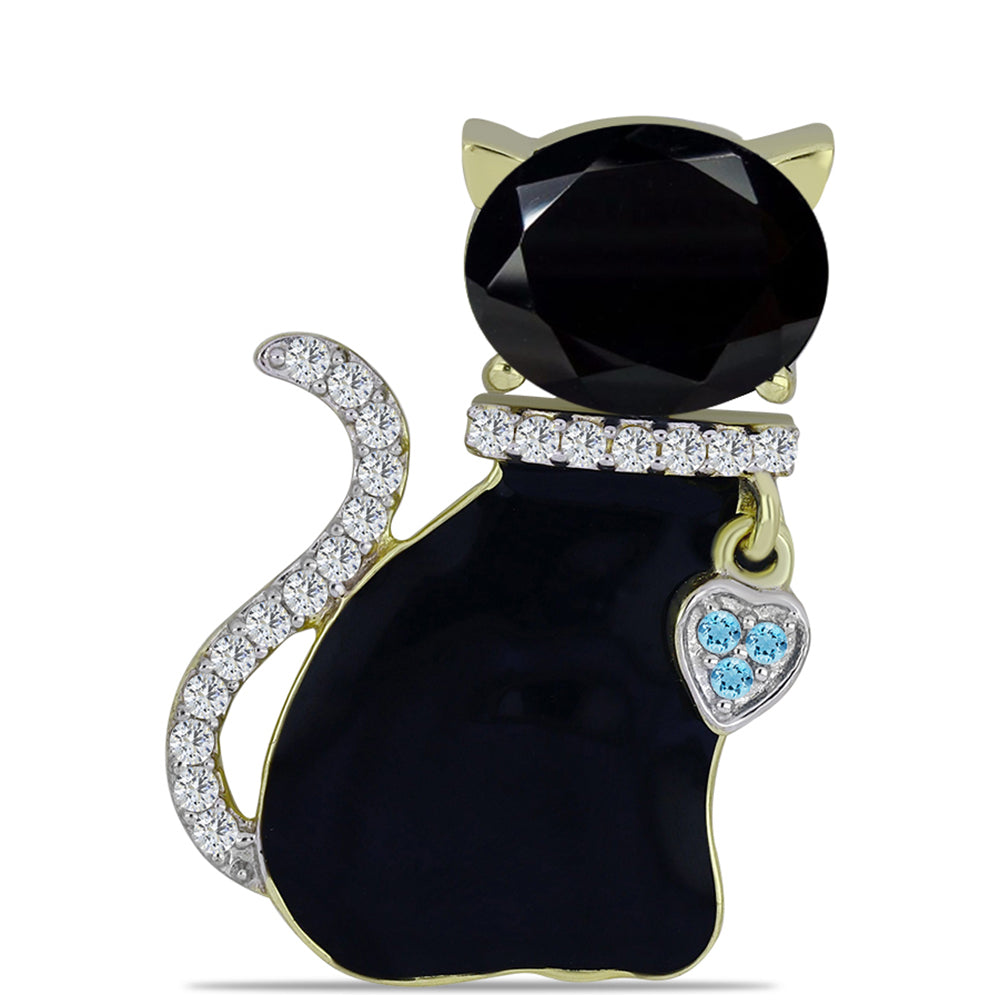 Goldplattierter Silberanhänger mit schwarzem Onyx aus Suwar