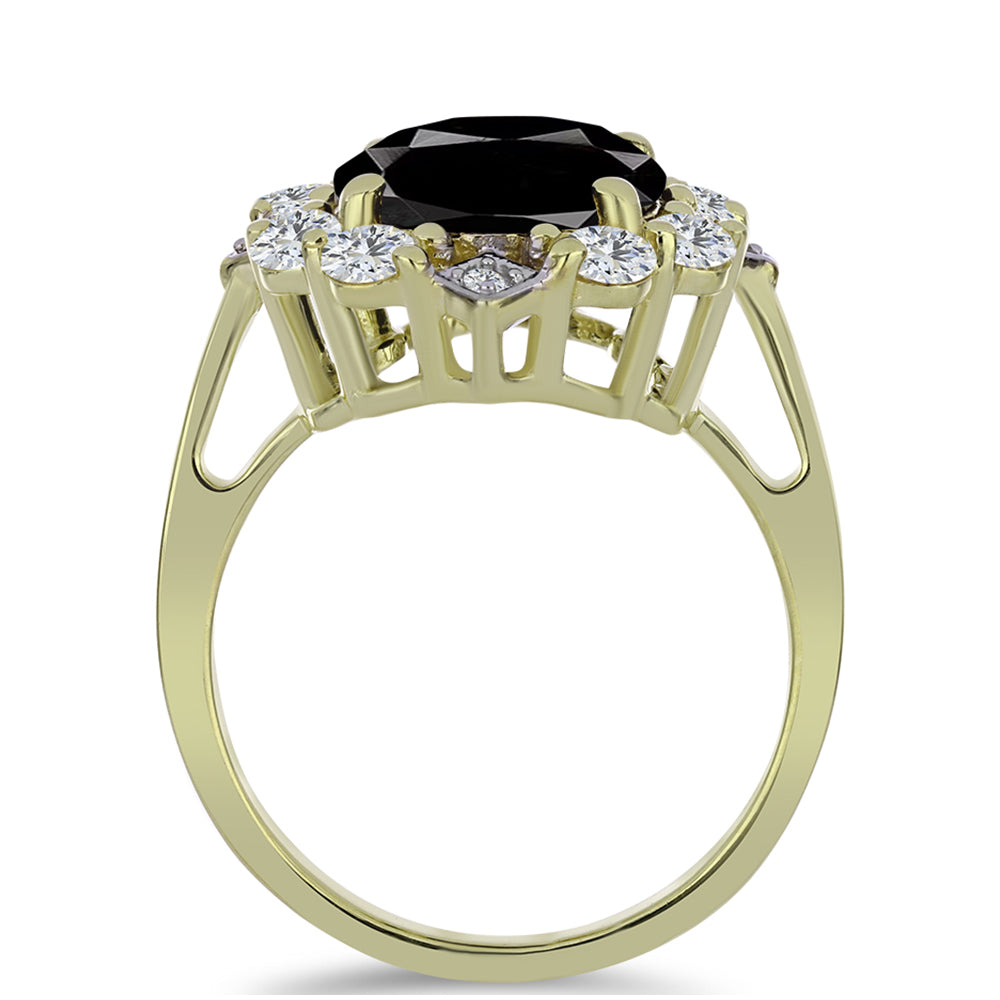 Goldplattierter Silberring mit schwarzem Onyx aus Suwar und weißem Topas