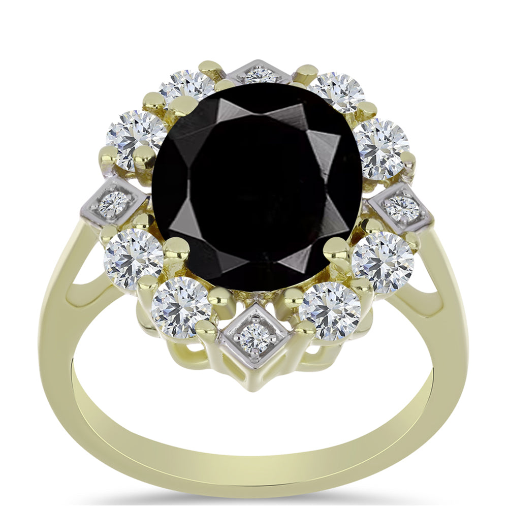 Goldplattierter Silberring mit schwarzem Onyx aus Suwar und weißem Topas
