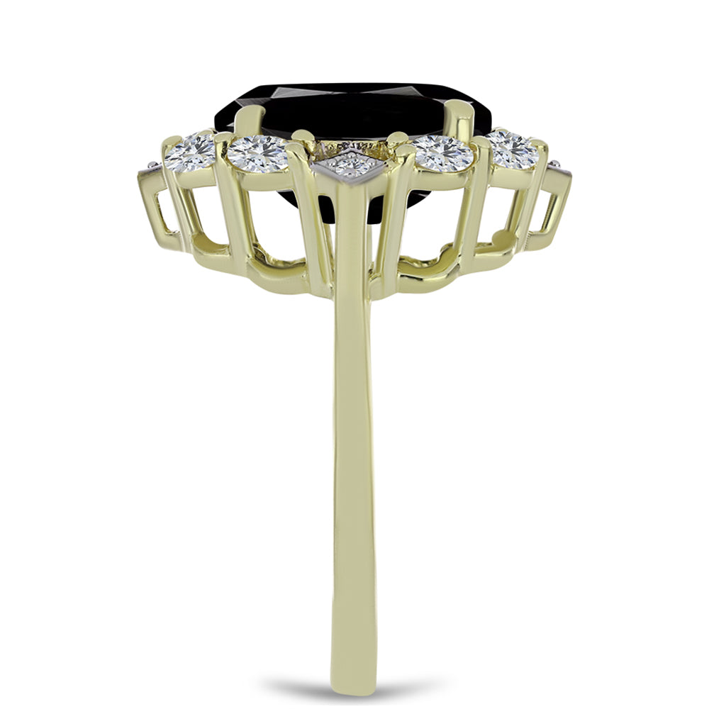 Goldplattierter Silberring mit schwarzem Onyx aus Suwar und weißem Topas