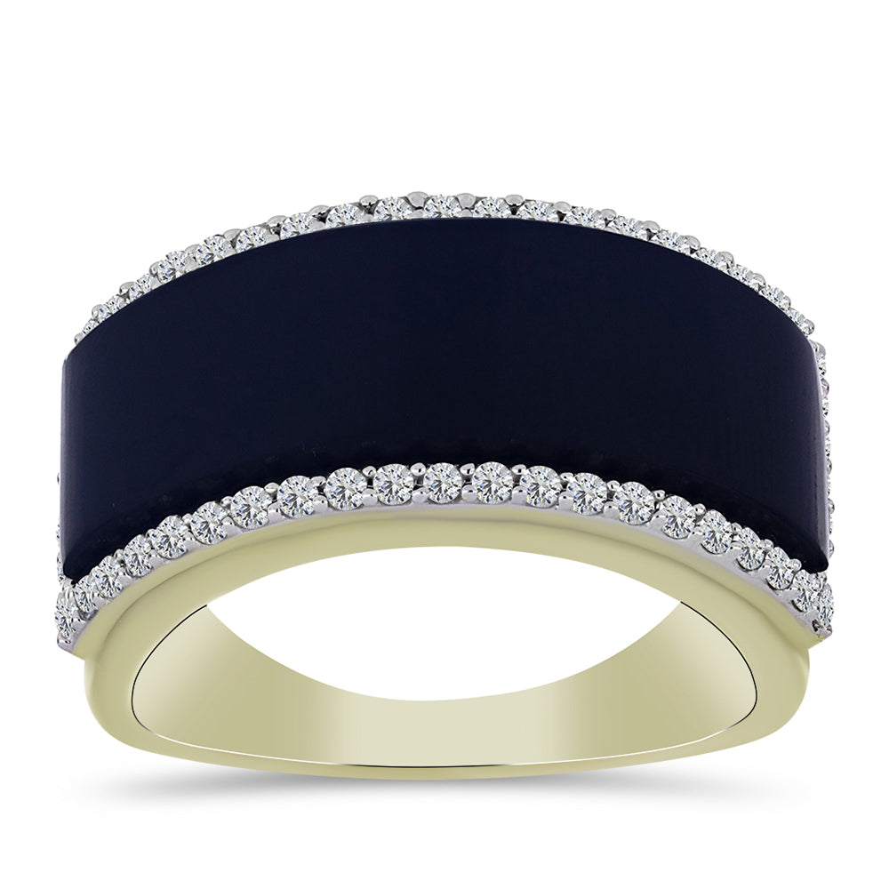 Goldplattierter Silberring mit schwarzem Onyx aus Suwar und weißem Topas