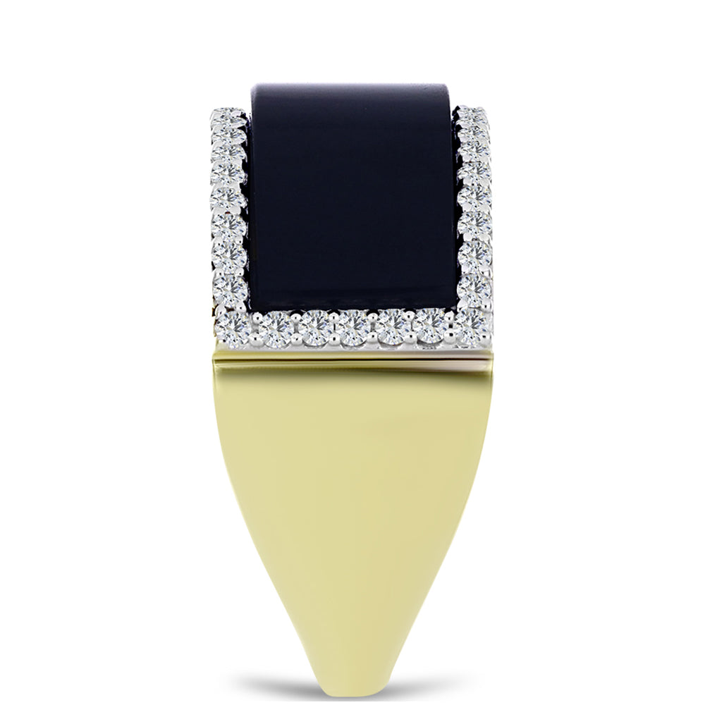 Goldplattierter Silberring mit schwarzem Onyx aus Suwar und weißem Topas