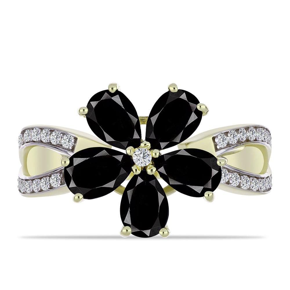 Goldplattierter Silberring mit schwarzem Onyx aus Suwar und weißem Topas